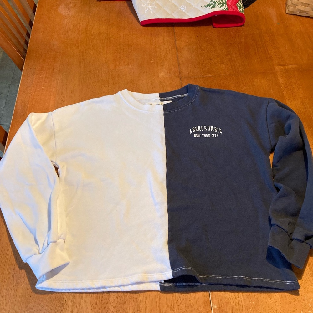 Abercrombie Kids Navy and White Sweatshirt - New York written on back and chest
